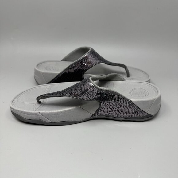 Fitflop Women's Electra Classic Thong Pewter Sequin Flipflop Size 8 Silver - Picture 2 of 8